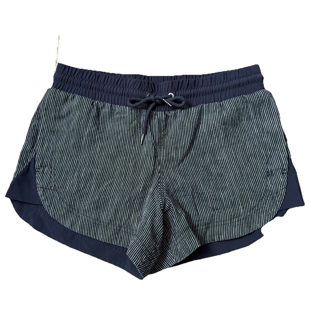 Athleta Size 2 Beachside Bali 100% Linen Shorts Navy Blue Stripe Casual Beach
